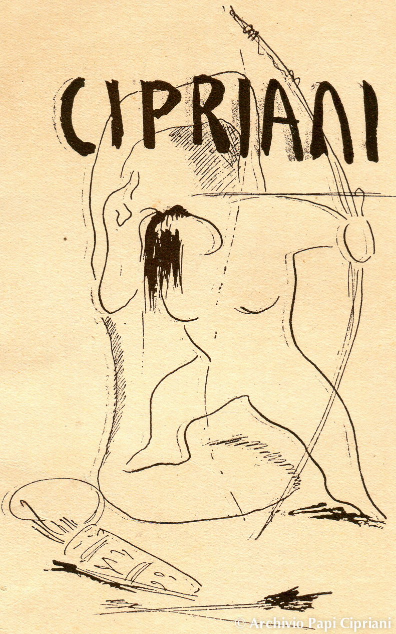 Illustrazione stilizzata di una figura umana con arco e freccia, con la scritta 'Cipriani' sopra.