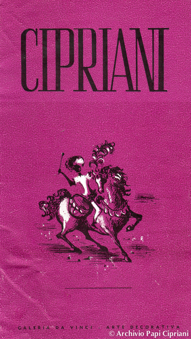 Copertina con sfondo rosa e il testo 'CIPRIANI' in grande. Illustrazione di un cavaliere su un cavallo, con un tamburo.
